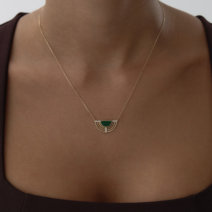 Yeşil Taşlı Yelpaze Kolye - MİST