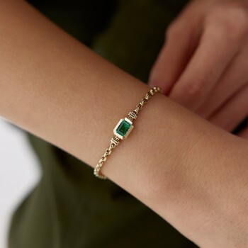 Yeşil Taşlı Zincir Bileklik - Mazal