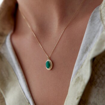 Yeşil Vintage Taşlı Kolye - Alen