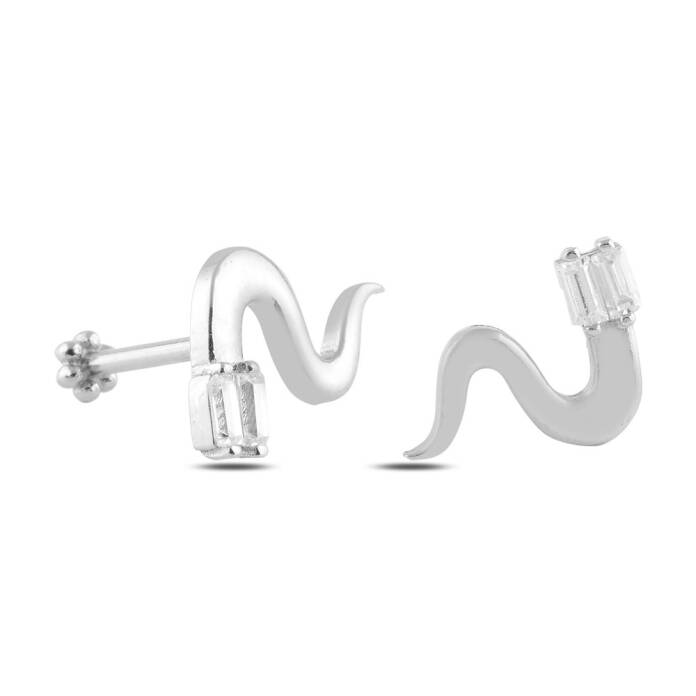 Yılan Desen Baget Taşlı Tragus Piercing - 4