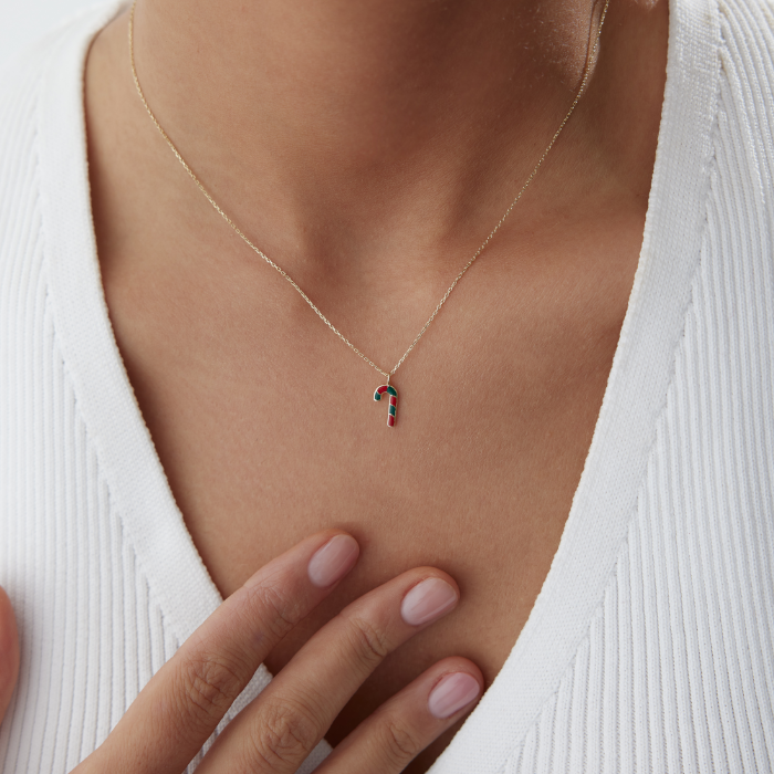 Yılbaşı Baston Şeker Kolye - Alen