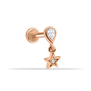 Yıldız Damla Taş Sallantılı Minimal Tragus Piercing - Dianora