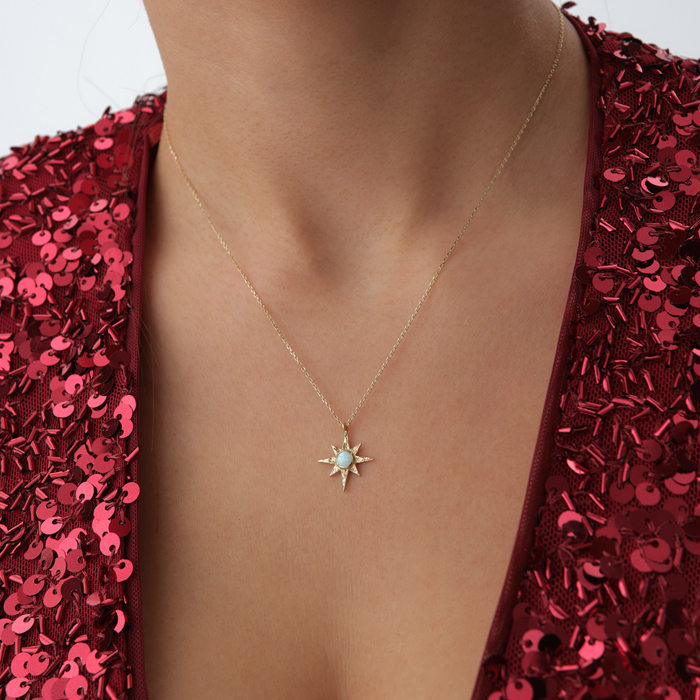 Yıldız Figürlü Beyaz Taşlı Altın Kolye - Cemart (1)