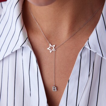 Yıldızdan Geçen Taşlı Harf Kolye - Özkonak