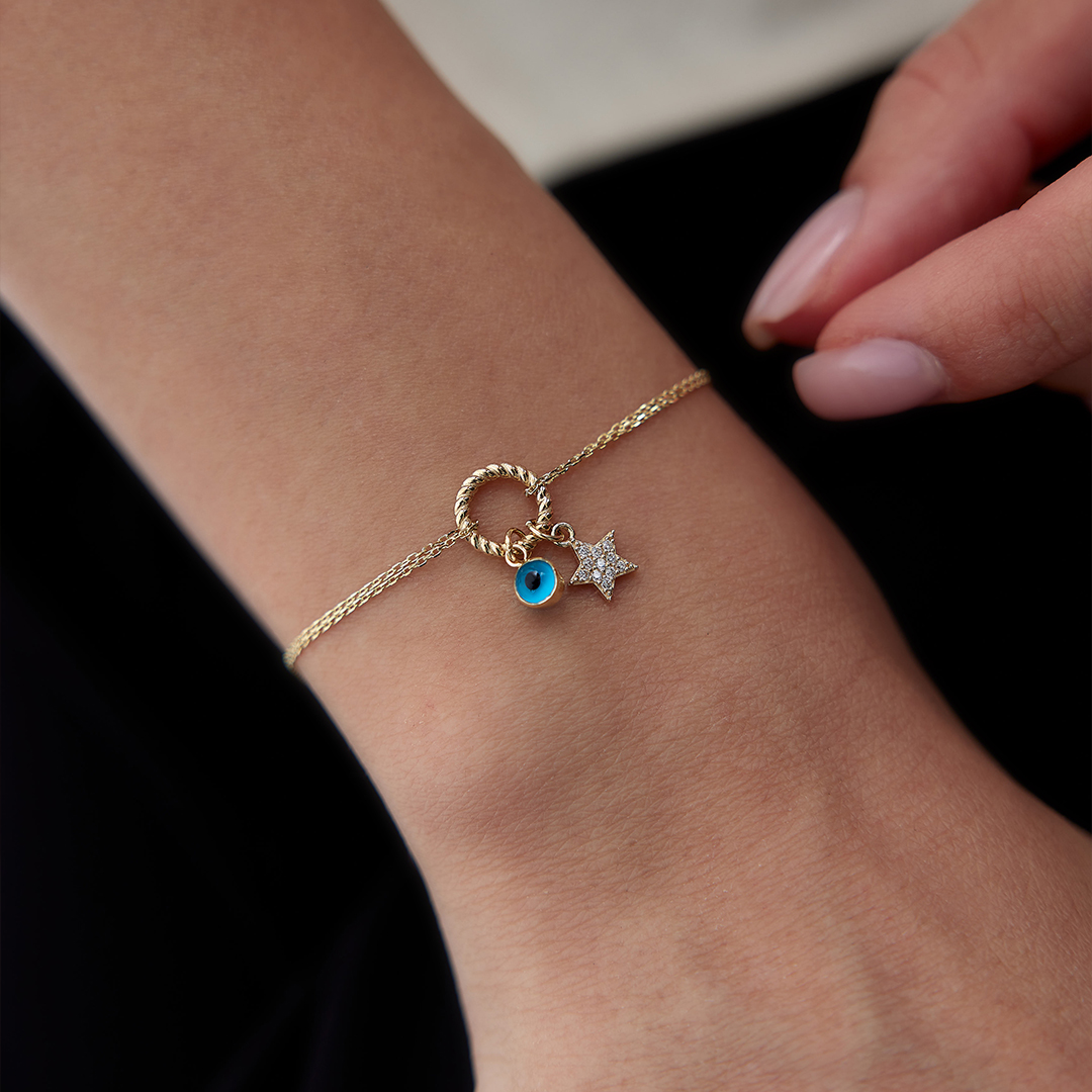 Yıldızlı Nazar Boncuklu Charm Bileklik - 1