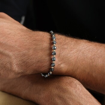 Yuvarlak Prizma Onix Taşı İpli Erkek Bileklik - Koçak