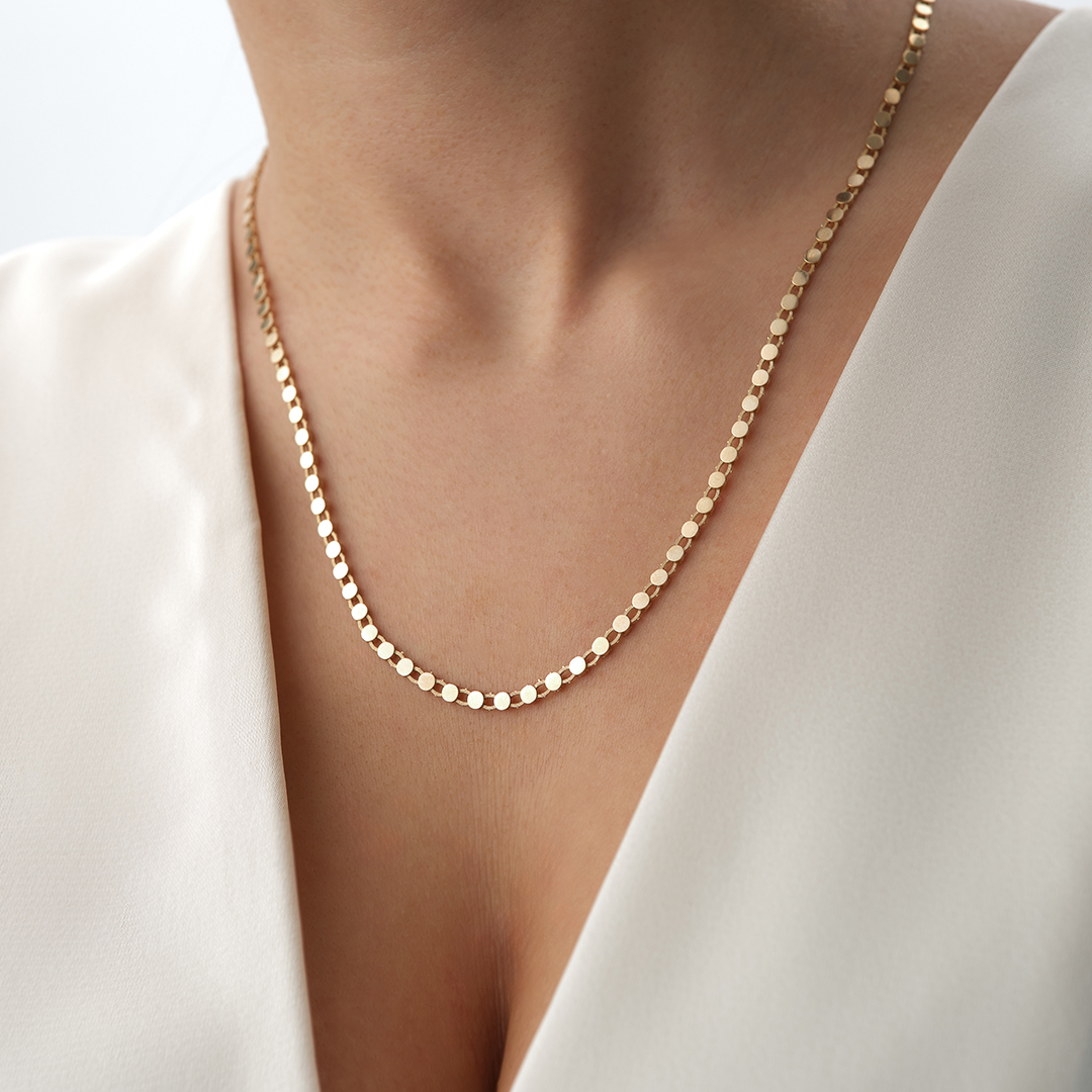 Yuvarlak Pullu Zincir Altın Kolye - 2