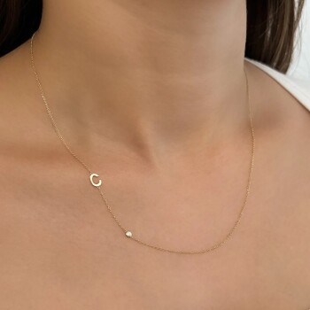 Yuvarlak Taş Detaylı Harf Kolye - Özkonak