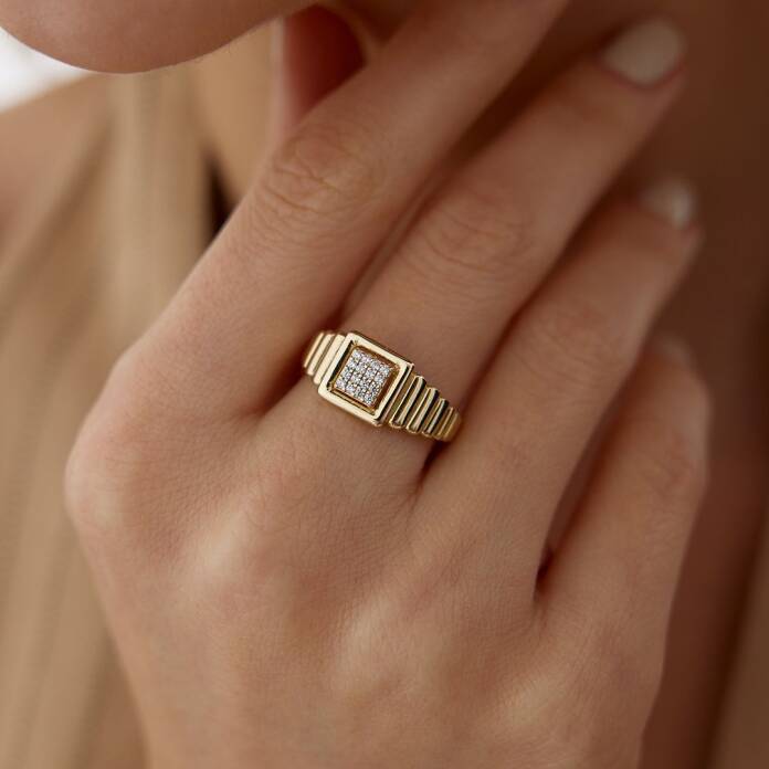 Yuvarlak Taşlı Kare Şovalye Yüzük - 1