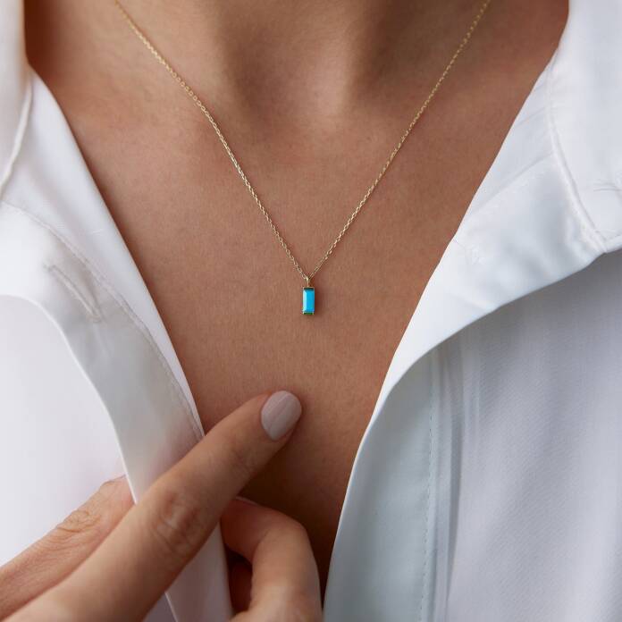 Zarif Mavi Opal Taşlı Kolye - 1