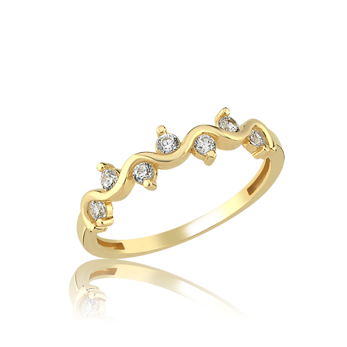 Zigzag Form Sıra Taşlı Altın Yüzük - Manos