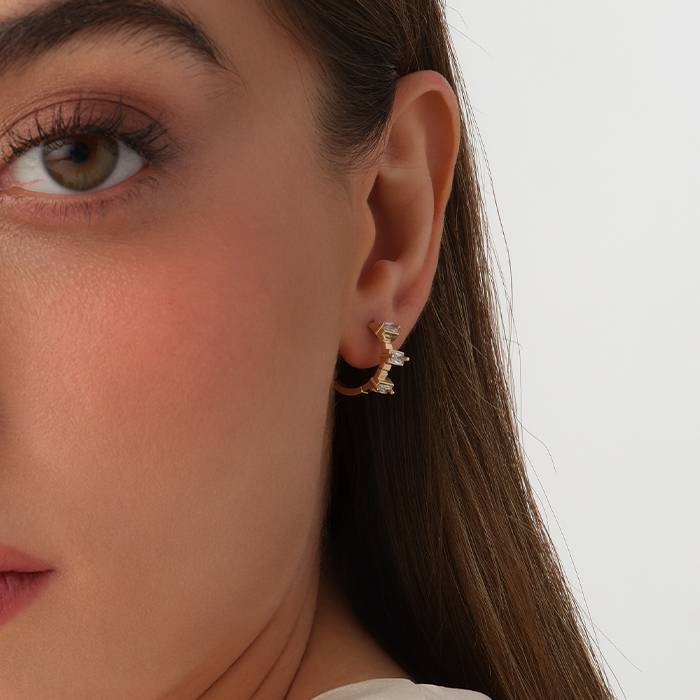 Geometrik Taşlı Halka Küpe - Rayna